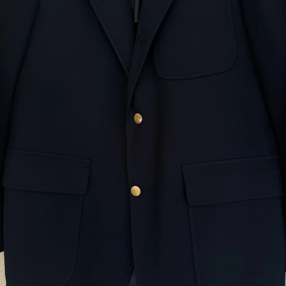 VTG J Press Solid Navy Blue, Wool Flannel Knit, Gold Button Blazer, Made in USA